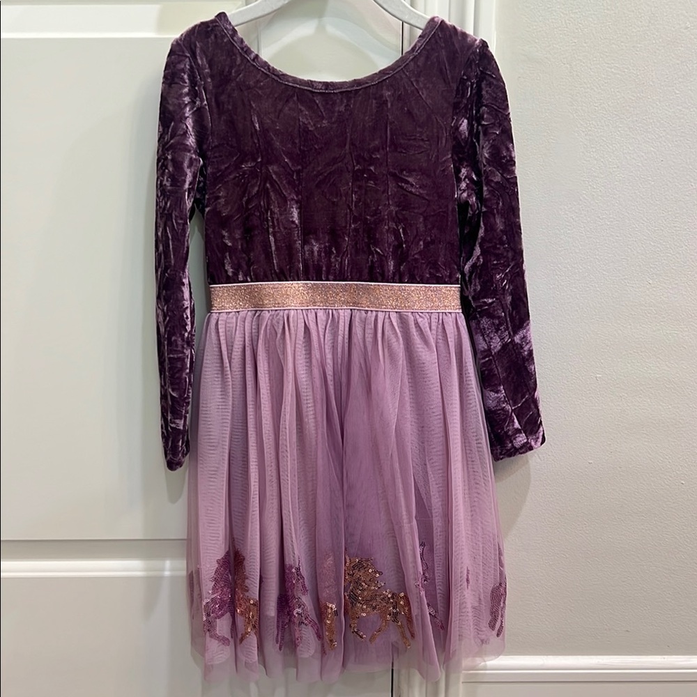 Purple Velvet Kids unicorn Dress for girls size 5.